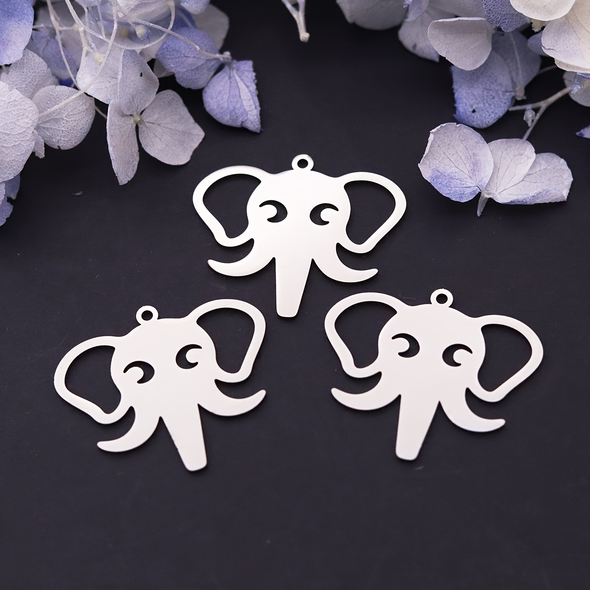 3pcs Cute Elephant 304 Stainless Steel Charm Set